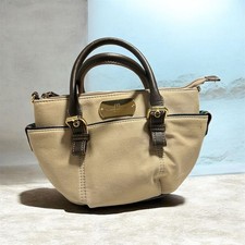 Tommy Hilfiger Beige Canvas and Brown Leather Satchel Handbag