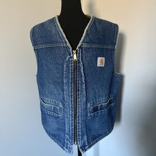 Vintage Carhartt Vest Large Sherpa Lined Denim Canvas Zip M 40" Chest