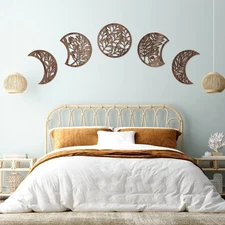 5 Pcs Moon Phase Wall Art Decor Wall Pediments Hanging Wooden Moon Phase Spir...