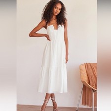 Lulus White Cotton Tiered Midi Dress Square Neck Notched XL New With Tags