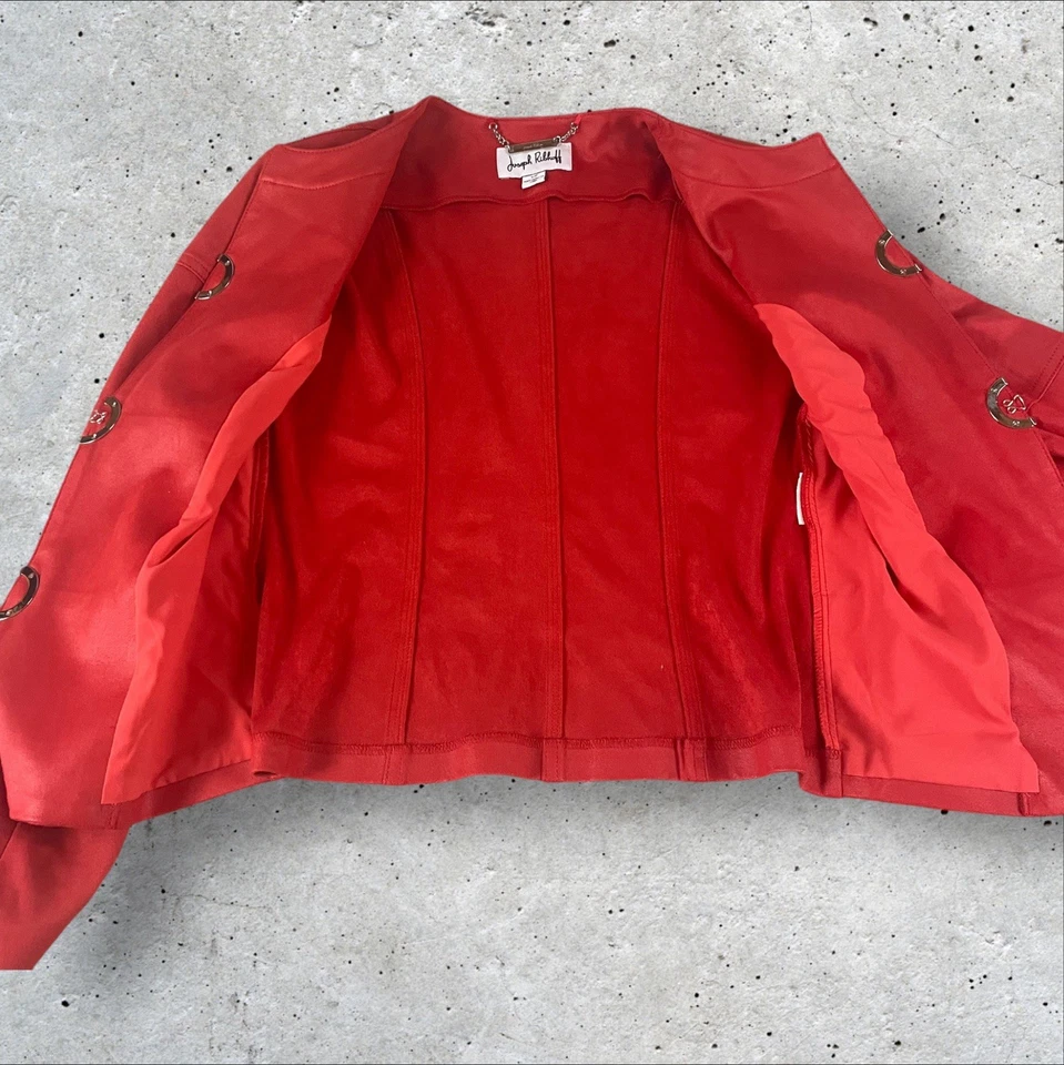 Joseph Ribkoff Jacket Womens Small Red Faux Leather Minimalist Quiet Luxury F135 - Image 4 of 4