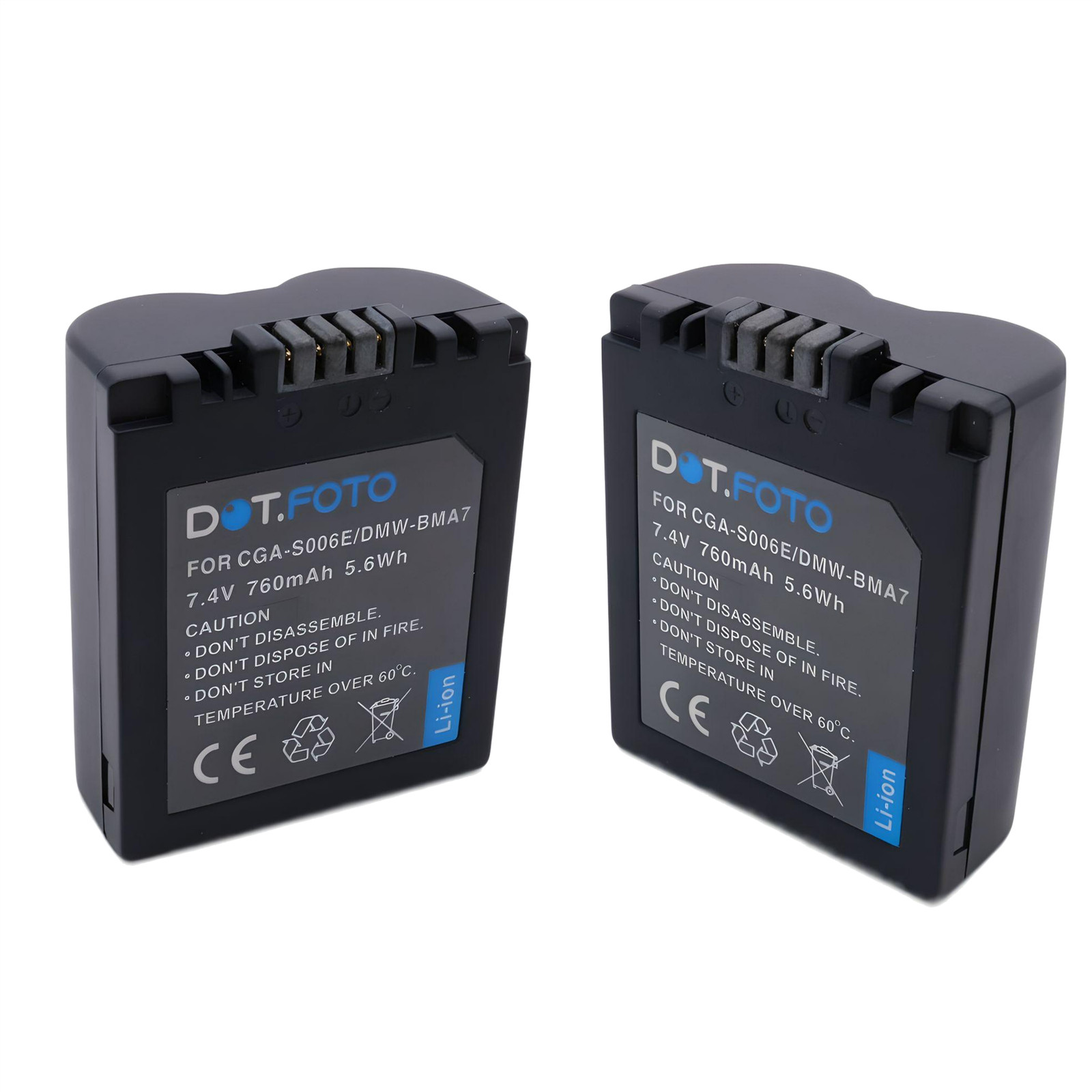 2x Battery for Panasonic CGR-S006 DMW-BMA7 | DMC-FZ18/FZ28/FZ30/FZ35/FZ38/FZ50