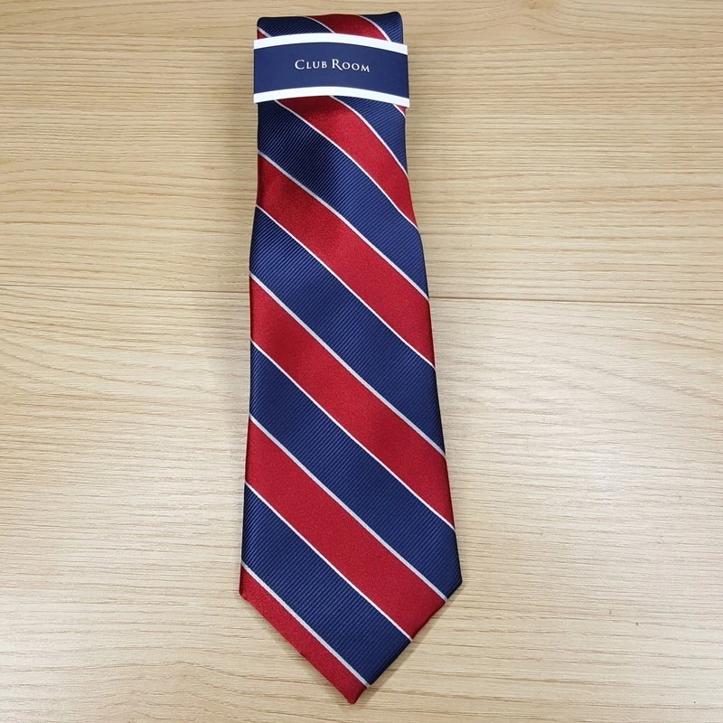 Vestido de negocios CLUB ROOM para hombre corbata con cuello rojo satinado diagonal a rayas preppy Foto 2 de 4