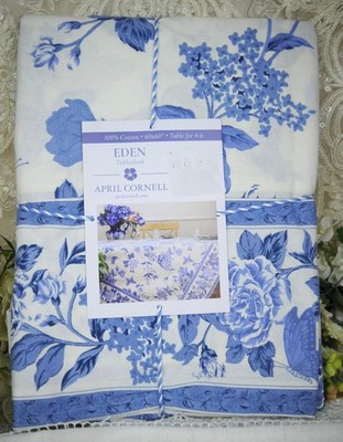 NWT SEALEDC April Cornell EDEN 60 x60''  Blue & White Floral Tablecloth