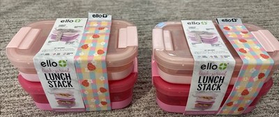 Ello 4pk Lunch Stack Food Storage Container in Pink Includes Utensils NEW