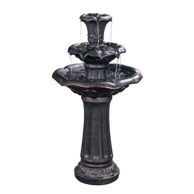 Teamson Home 37.8'' 3-Tier Lily Outdoor Birdbath Water Fountain, Bronze