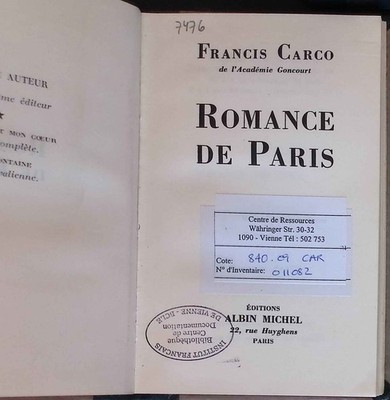 Romance de Paris. Carco, Francis: