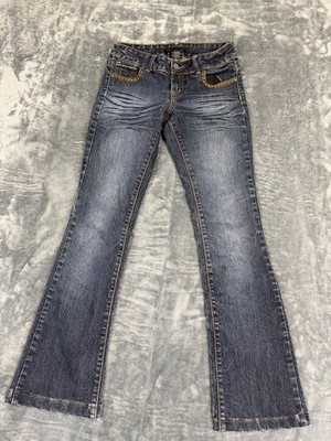 Black Crystal Womens Bootcut Jeans Size 3 Dark Wash Contrast Stitching
