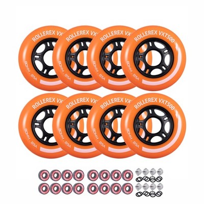 Rollerex VXT500 Inline Skate Wheels   8-Pack with Bearings, Spacers and Wa