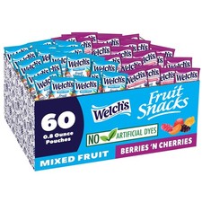 Welch's Fruit Snacks, Mixed Berries 0.8 Ounce Pack of 60 , Variety
