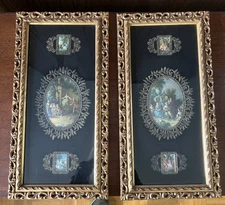 2 Victorian Shadowboxes Ornate Gold Frames Rococo Baroque, Painted Cameos