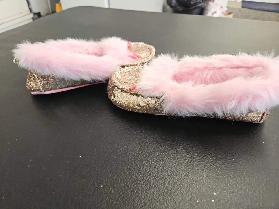 Zapatillas de mocasín brillantes doradas rosa Disney para niñas forro de piel sintética cómodas Foto 3 de 4