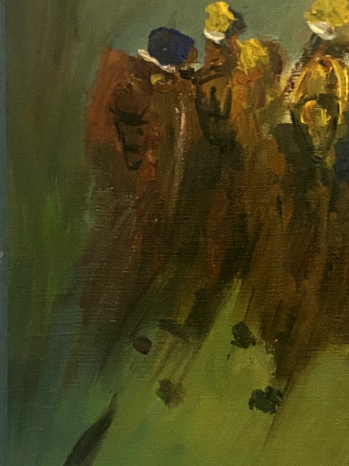 Tableau Contemporain Figuratif Huile sur Toile Chevaux Polo Course Signé Jaeck - Photo 3/4