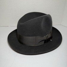 Vtg 1950s Stetson 3X Beaver Suede Finish Black Fur Felt Fedora Hat 7 1/8 Indiana