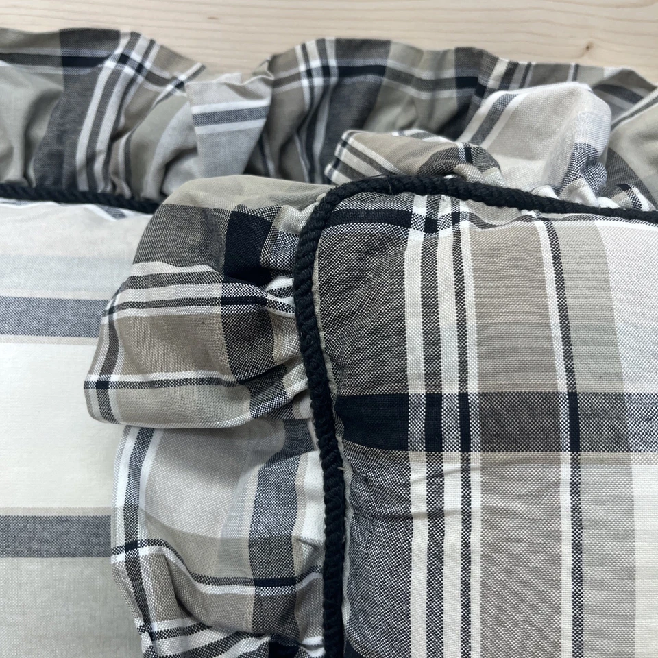 Waverly Throw подушки комплект из 2 бежевый черный клетку хлопок оборки 16 x 16 - Изображение 3 из 4