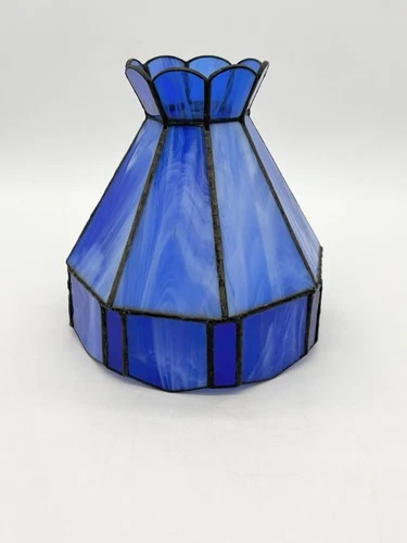 Vintage Blue Tiffany lamp shade stained glass slag glass 8” X 8 1/2”