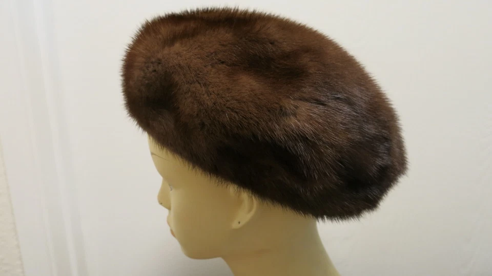 Sombrero boina de piel de visón real para mujer invierno cálido Prendas para la cabeza marrón Foto 2 de 4