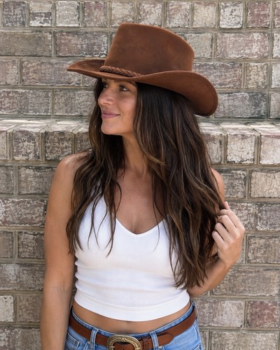 American Hat Makers Leather Cowboy Hat Large Brown Braided Band Made USA