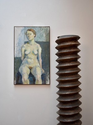 Mid Century Portrait einer sitzenden Akt Frau, Öl auf Leinwand.
