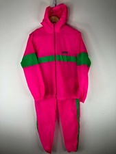 Vintage Track Pants Jacket Set Neon Pink Green womens XS S Slush Rain