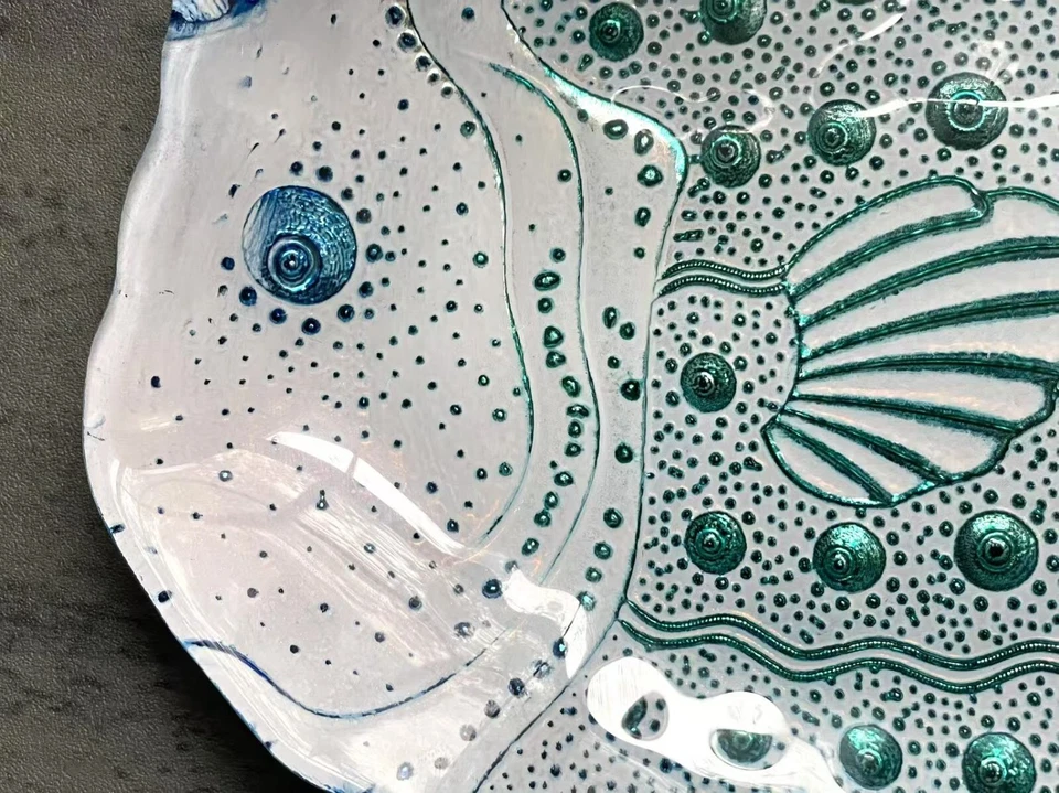 Prato de peixe tipo carnaval vidro lindo prato tigela brilho 15x14" feito na Turquia - Imagem 3 de 4