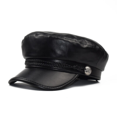 PU Leather Military Beret Hat Women Fashion Octagonal  display picture 1