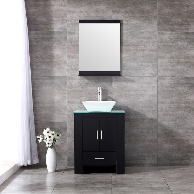 24 Single Bathroom Vanity Cabinet Solid Wood W Ceramic Sink