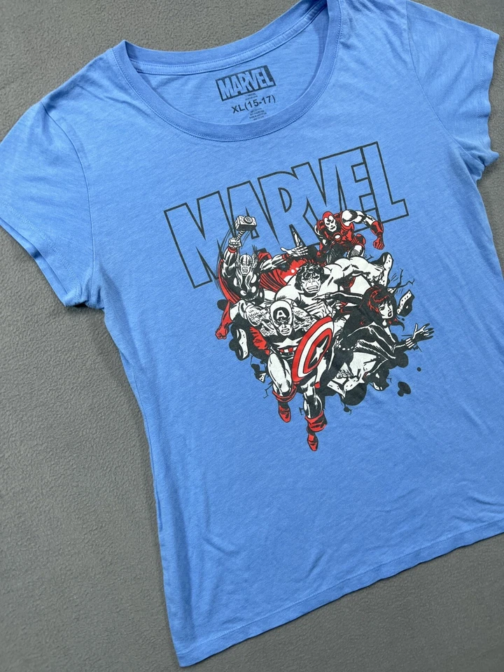 Marvel Heros T Shirt Adult XL 17 Blue Logo Crew Tee Retro Graphic Cotton Mens  - Image 2 of 4