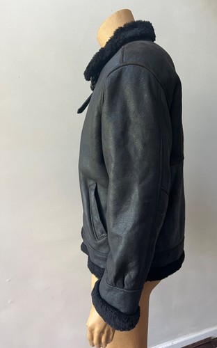 Abrigo Chaqueta Negra Retro Piel de Oveja Para Hombre Vintage Años 90 Forrado de Piel de Oveja S - Imagen 3 de 6