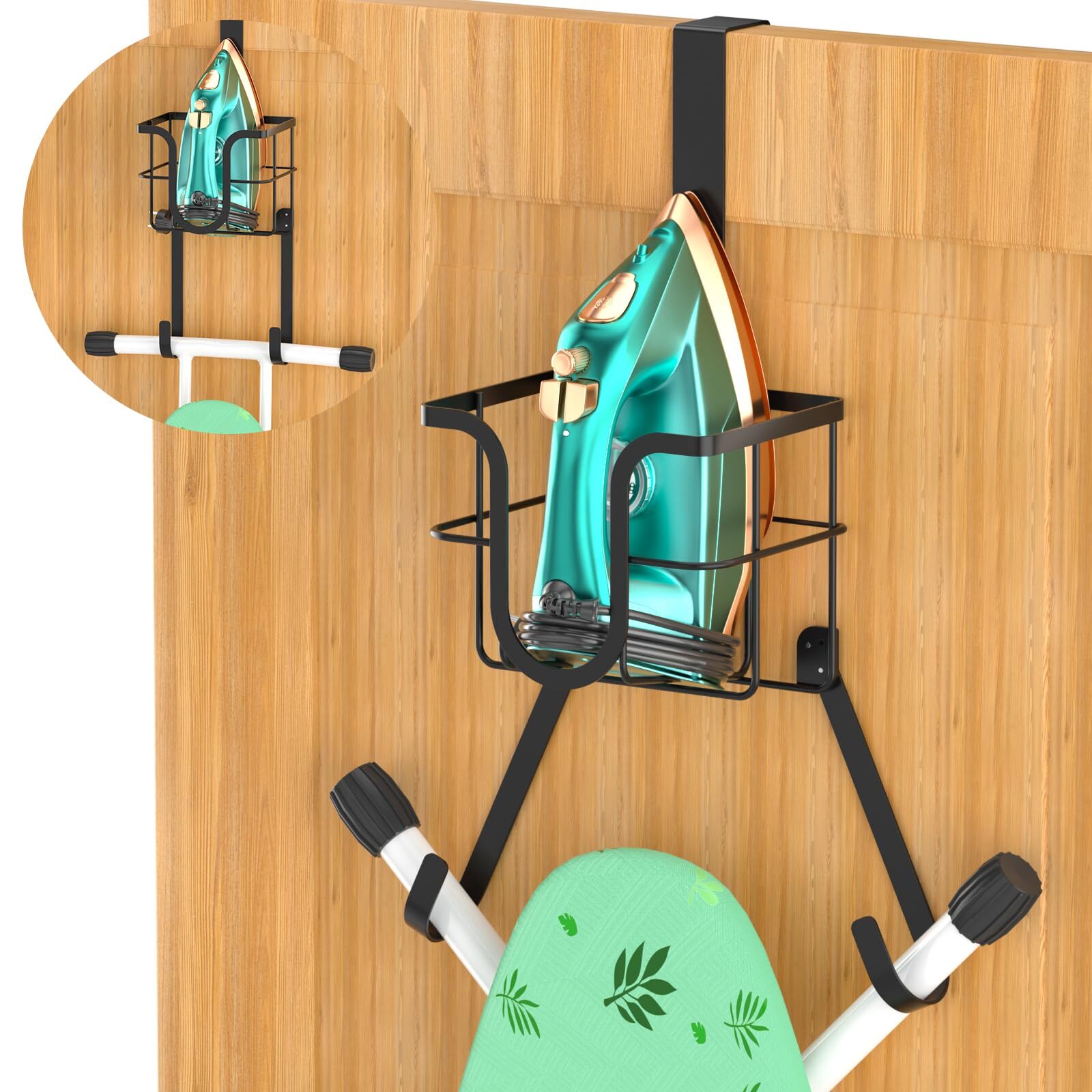 Ironing Board Hanger Wall Mount/over The Door Foldable Laundry Room Iron And Iro-image