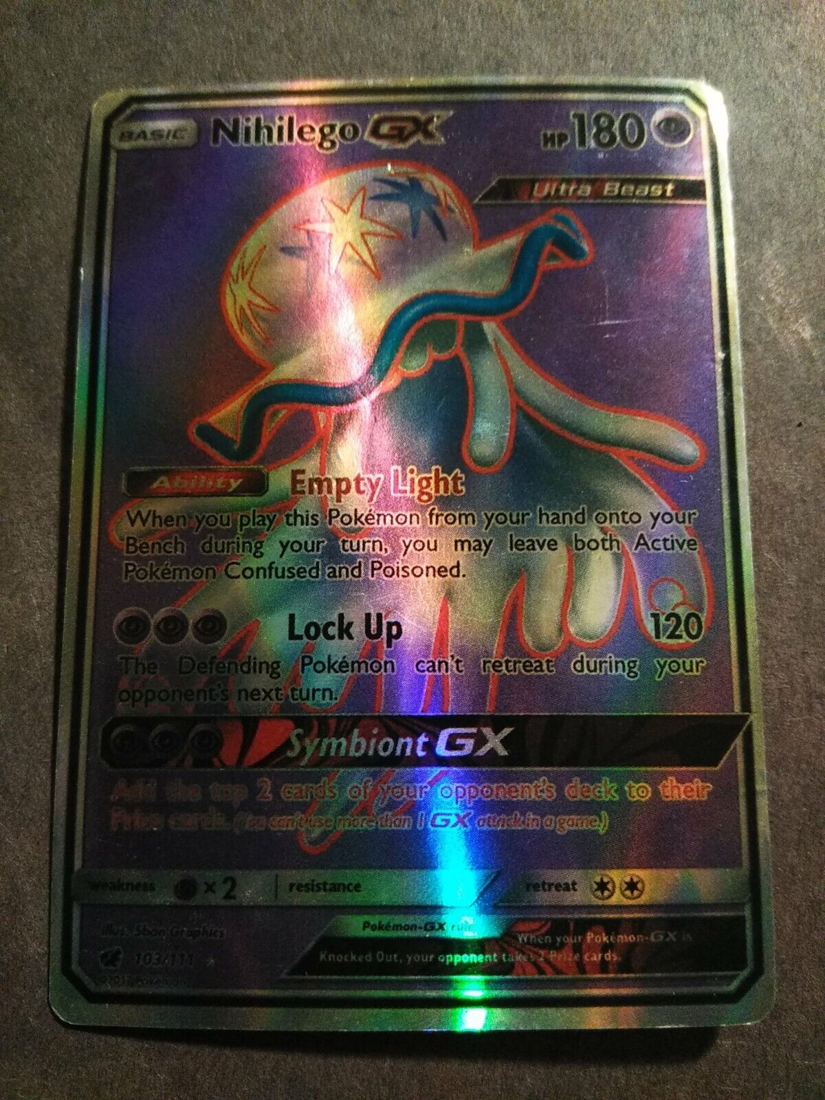 Nihilego Basic HP 180 Ultra Beast Pokemon Card 2017 Empty Light Lock Up