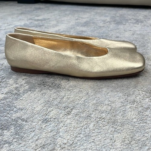 New Vince Leah Gold Metallic Ballet Flats Square Toe Ballerina Sz 10 - Picture 7 of 12