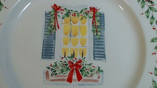 4 Lenox China Holiday Salad Desert Plates Holly Christmas Window Bow Presents 9" - Picture 2 of 6