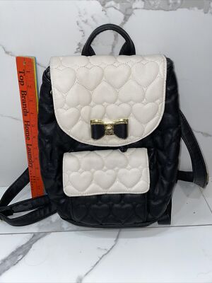 Betsey Johnson  White Quilted Backpack Clean Betsey Johnson Quilted Hearts Backpack Black & White  main image 3
