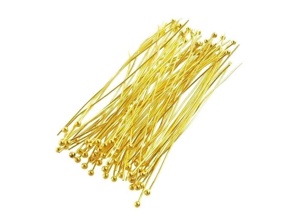 Alfileres de cabeza de bola de latón dorado calibre 22 50 mm - Lote de suministros para hacer joyas sin níquel Foto 3 de 3