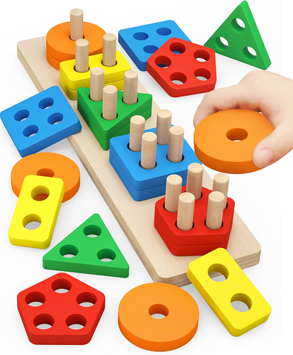 Montessori Toys for 1 to 3-Year-Old Boys Girls Toddlers, Wooden Sorting & Stacki