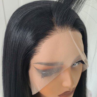 Long Straight Schwarz Synthetisch Handgebunden Lace-Front-Perücken