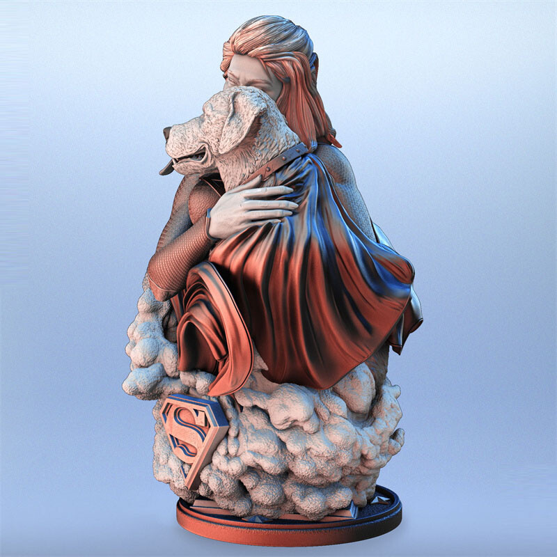 3D Print Super Girl and Crypto Garage Kit Figure Model Kit Unpainted Unassembled