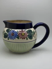 Vtg. Japanese Maruhon Ware Hand Painted Embossed Floral Pitcher