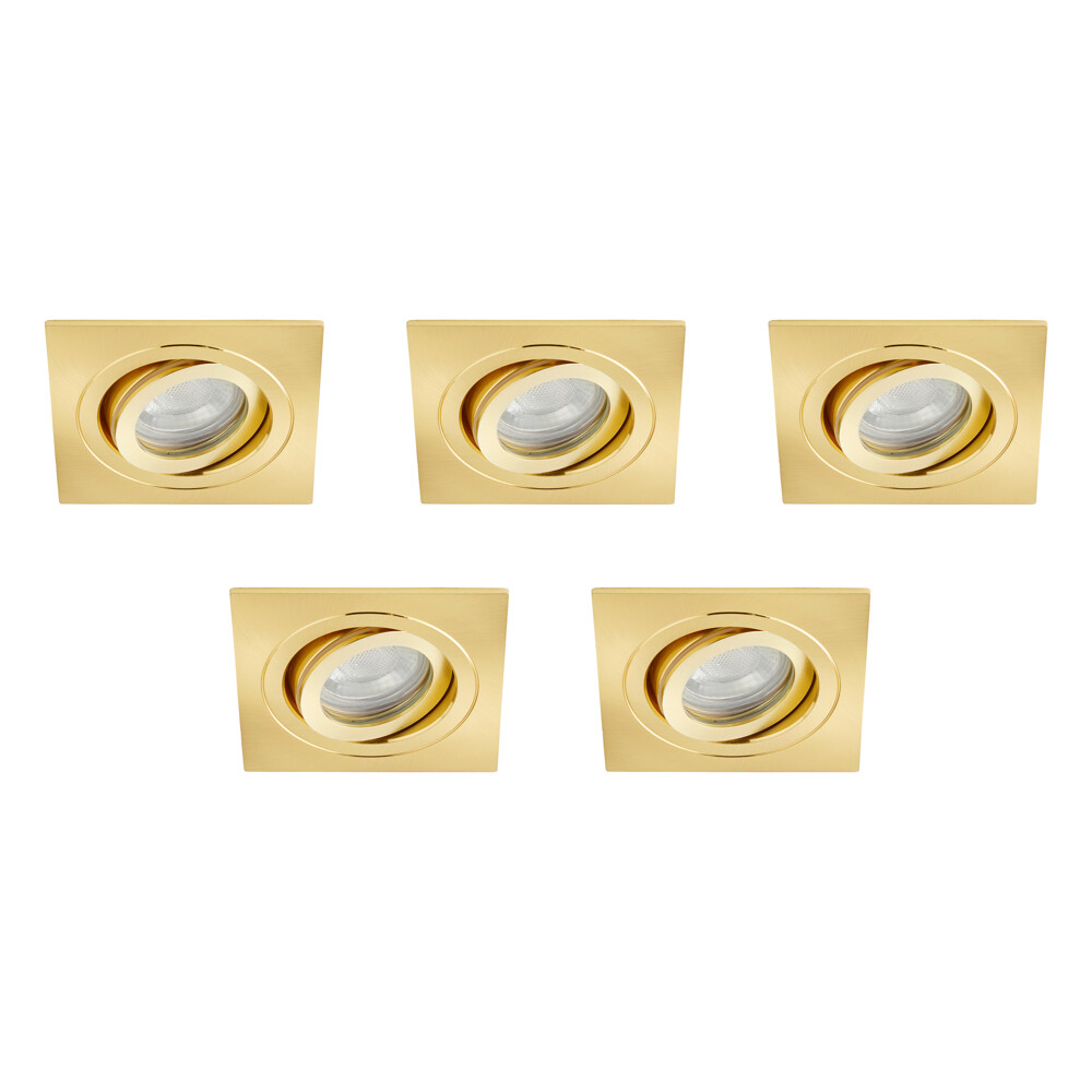 Litecraft Recessed Downlights Tiltable Square IP65 Spotlights in Brass - 5 Pack