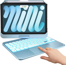 iPad Mini 7  6 Keyboard Case - Wireless Backlit Cover with Trackpad - Light Blu