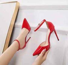 Decolte scarpe donna tacco a spillo rosso cinturino 12 cm pelle sintetica 81026