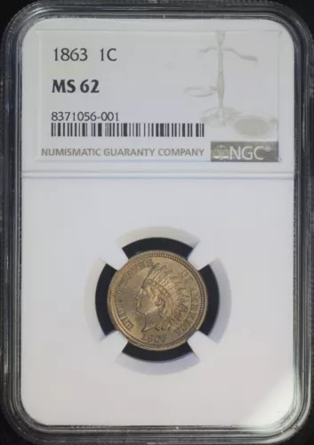 1863 1c Indian Head Cent Penny IHC NGC MS62