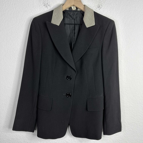 Akris Blazer Womens Size 8 Black 2-Button Houndstooth Collar Career Office