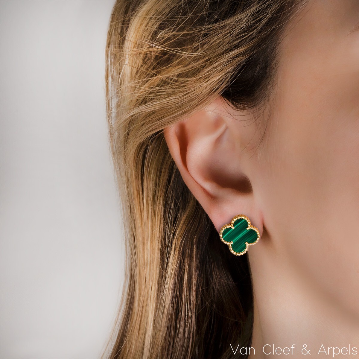 Van Cleef Arpels Yellow Gold Malachite Vintage Alhambra Earrings  VCARO3QL00