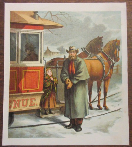 VICTORIAN TROLLEY HORSE DRAW STREETCAR TROLLEY ANTIQUE LITHOGRAPH 1880