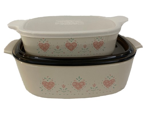 Lot Of 2 Corning Ware Forever Yours Heart Bake Casserole Dishes 1 And 2 Liter - Picture 2 of 9