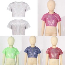 Unisex Kids T-shirt Boys Dancewear Glittering Top Stretch Costume Shiny Ballet