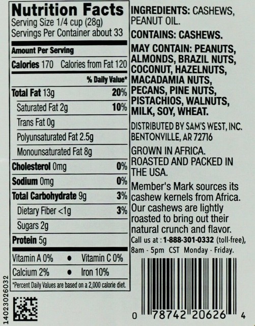 Member's Mark Unsalted Whole Cashews 33 OZ eBay