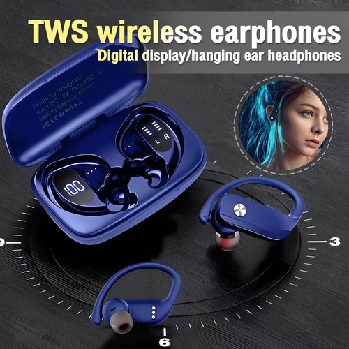 Wireless Bluetooth 5.0 Headset Earphones Earbuds Headphones Stereo Ear Hook TWS - Zdjęcie 2 z 19